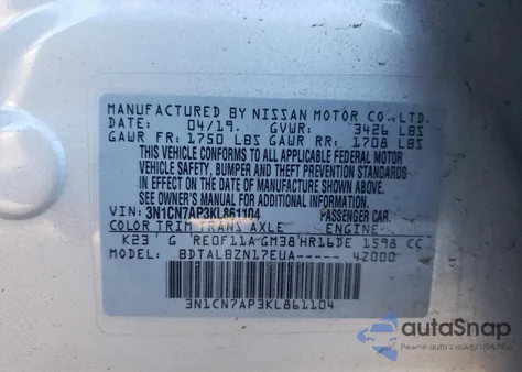 2019 Nissan Versa S z USA, uszkodzony, nr VIN 3N1CN7AP3KL861104